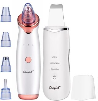 Ckeyin Professionele Skin Peeling Mee-eter Verwijderen Scrubber Schop Exfoliërende + Oplaadbare Comedondrukker Gezicht Porie Schoner wit