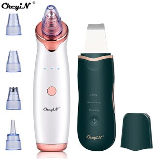 Ckeyin Professionele Skin Peeling Mee-eter Verwijderen Scrubber Schop Exfoliërende + Oplaadbare Comedondrukker Gezicht Porie Schoner Zilver