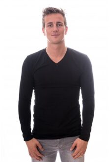 Claesens Men Longsleeve V-neck Black ( CL 1024 ) Zwart - XXL