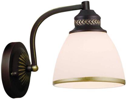 Clair - bruine metalen wandlamp met glazen kap donkerbruin, wit, goud