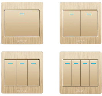 Classic 86 Type Wall Light Switch, 1 2 3 4 Gang 1 2 3 Way 10A 250V Champagne Gold PC Panel Recessed Wall Rocker Switch