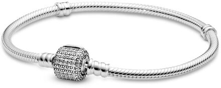 Classic 925 Sterling Zilver Sparkling Pave Sluiting Snake Chain Armband Voor Vrouwen Fit Originele Diy Charm Kralen Sieraden 18 cm