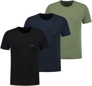 Classic Crew Neck Shirts Heren (3-pack) zwart - groen - navy - L