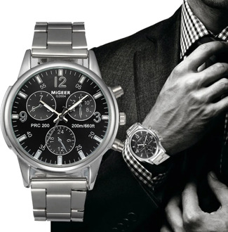 Classic Geneva Silver Fashion Men Watch Crystal Glass Stainless Steel Analog Quartz Wrist Watch Bracelet Man Gift Clock Reloje#S