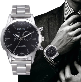 Classic Geneva Silver Fashion Men Watch Crystal Glass Stainless Steel Analog Quartz Wrist Watch Bracelet Man Gift Clock Reloje