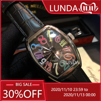 Classic New Black Leather Men Sapphire Automatic Mechanical No Date Crazy Hours Sport White Dial Arab Number Rainbow Watch