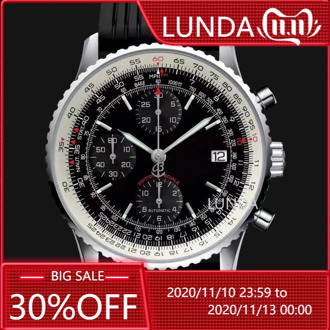 Classic New Men Automatic Mechanical Chronograph Stopwatch Black Blue Rubber Stainless Steel Sapphire Limited Watches AAA+