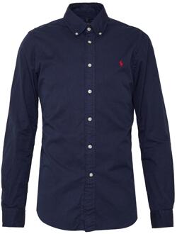 Classic slim fit overhemd van katoen Donkerblauw - M