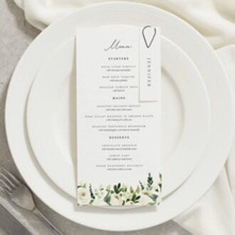 Classic Wedding Bloemen Tuin Groene Menu Kaarten Met Plaats Naam 500gsm