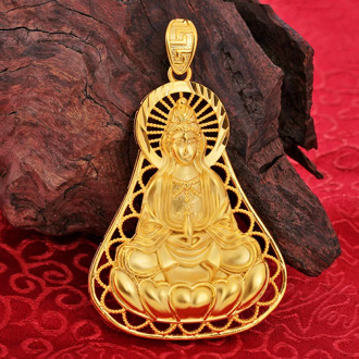 Classical Real 18K Gold Pendant For Women Men Wedding Engagement Jewelry Guanyin Bodhisattva Pendant Birthday Jewelry Gifts