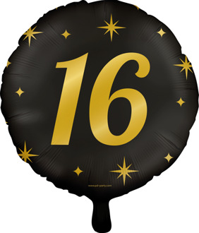 Classy Folieballon 16 Jaar Zwart/Goud (46cm) Zwart, Goud - Brons