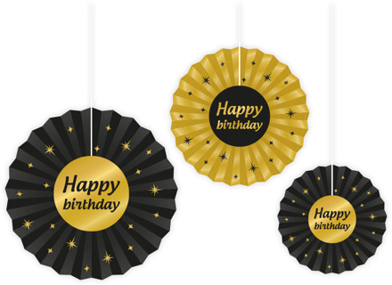 Classy Honeycomb Waaier Set 'Happy Birthday' (3st) Multikleur - Print