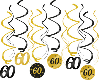 Classy Party Swirls 60 Jaar (12st) Zwart, Goud - Brons