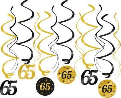Classy Party Swirls 65 Jaar (12st) Zwart, Goud - Brons
