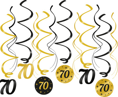 Classy Party Swirls 70 Jaar (12st) Zwart, Goud - Brons