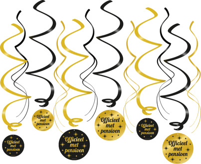 Classy Party Swirls Pensioen (12st) Zwart, Goud - Brons
