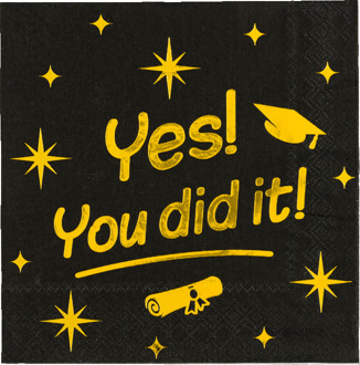 Classy Servetten Yes You Did It Zwart/Goud (16st) Zwart, Multikleur - Print, Goud - Brons