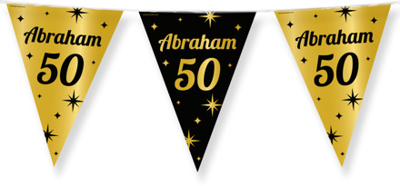 Classy Vlaggenlijn Abraham 50 Jaar Zwart/Goud (10m) Zwart, Multikleur - Print, Goud - Brons