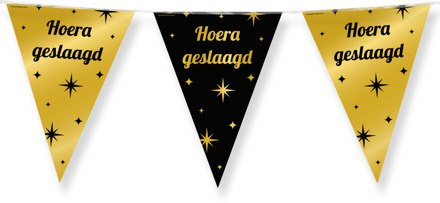 Classy Vlaggenlijn 'Hoera Geslaagd' Zwart/Goud Multikleur - Print