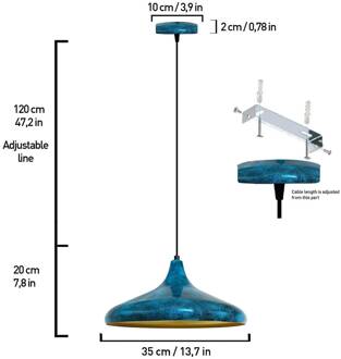 Claus hanglamp, blauw/goud, Ø 35 cm, metaal, E27 blauw, goud