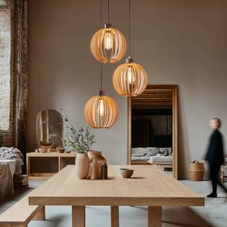 Clay hanglamp berkenmultiplex 3-lamps rond zwart, licht hout