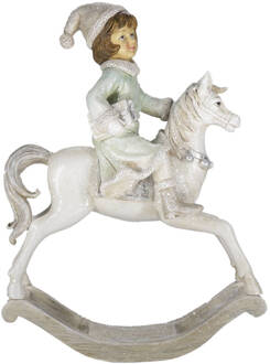 Clayre & Eef Beeld Hobbelpaard 26 cm Beige Groen Kunststof