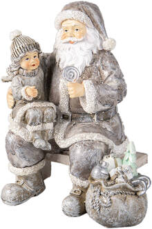 Clayre & Eef Beeld Kerstman 15x10x16 cm Grijs Kunststof