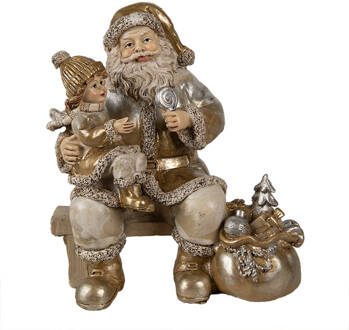 Clayre & Eef Beeld Kerstman 17 cm Goudkleurig Polyresin Kerstdecoratie