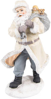 Clayre & Eef Beeld Kerstman 21 cm Beige Grijs Kunststof