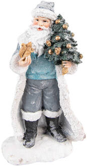 Clayre & Eef Beeld Kerstman 21 cm Grijs Blauw Kunststof