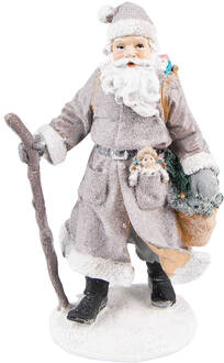 Clayre & Eef Beeld Kerstman 21 cm Grijs Bruin Kunststof