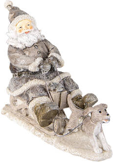 Clayre & Eef Beeld Kerstman 24x8x16 cm Grijs Kunststof Kerstdecoratie