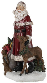 Clayre & Eef Beeld Kerstman 29 cm Rood Kunststof Kerstdecoratie Beeld