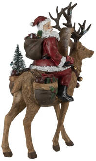 Clayre & Eef Beeld Kerstman 30 cm Rood Bruin Kunststof Kerstdecoratie