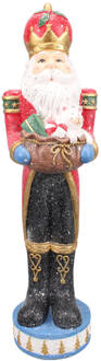 Clayre & Eef Beeld Kerstman 82 cm Rood Blauw Kunststof Kerstdecoratie