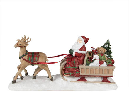 Clayre & Eef Beeld Kerstman Slee 41x11x19 cm Rood Polyresin