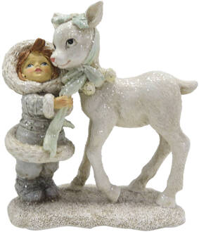 Clayre & Eef Beeld Kind 13 cm Wit Kunststof Kerstdecoratie Beeld