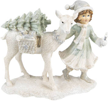 Clayre & Eef Beeld Kind 18 cm Wit Kunststof Kerstdecoratie Beeld