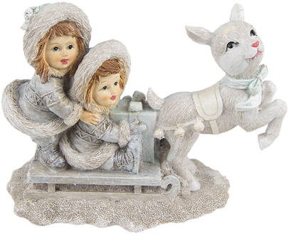 Clayre & Eef Beeld Kinderen 12 cm Grijs Kunststof Kerst decoratie