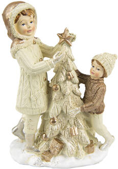 Clayre & Eef Beeld Kinderen 14 cm Beige Kunststof Kerstdecoratie Beeld