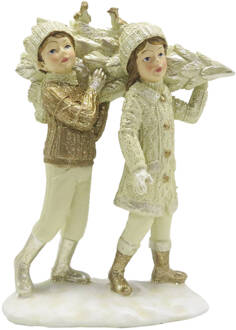 Clayre & Eef Beeld Kinderen 15 cm Beige Goudkleurig Kunststof