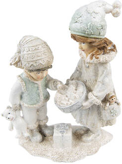 Clayre & Eef Beeld Kinderen 19 cm Beige Kunststof Kerstdecoratie Beeld