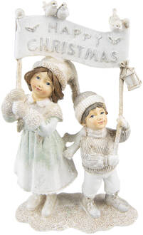 Clayre & Eef Beeld Kinderen 23 cm Beige Kunststof Happy Christmas