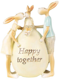 Clayre & Eef Beeld Konijn 17 cm Groen Geel Polyresin Happy together