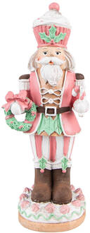 Clayre & Eef Beeld Notenkraker 24 cm Roze Kunststof Kerstdecoratie