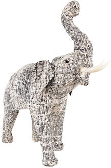 Clayre & Eef Beeld Olifant 32 cm Wit Zwart Papier Ijzer Textiel