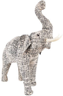 Clayre & Eef Beeld Olifant 50 cm Wit Zwart Papier Ijzer Textiel