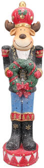 Clayre & Eef Beeld Rendier 66 cm Rood Groen Kunststof Kerstdecoratie