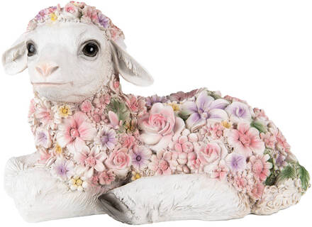 Clayre & Eef Beeld Schaap 25x13x16 cm Roze Polyresin Bloemen