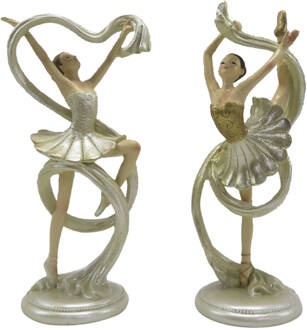 Clayre & Eef Beeld set van 2 Ballerina 18 cm Beige Goudkleurig